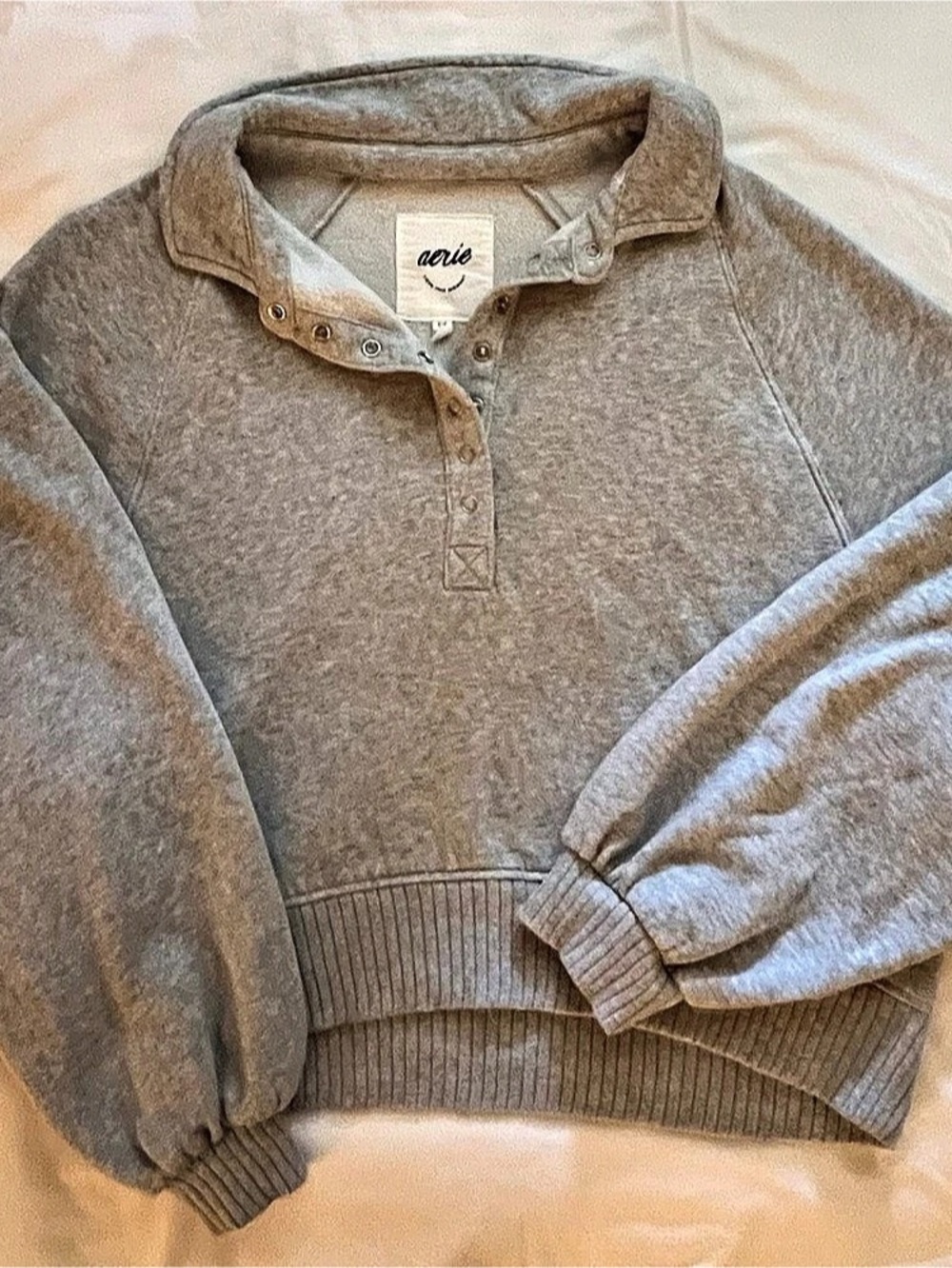 aerie Oh Snap! Sweatshirt Gray Snap-Neck Size Small